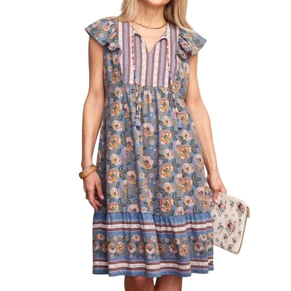 Matilda Jane Heart To Heart Pasture Blue Floral Flutter Sleeve Dress Size M - Picture 1 of 13